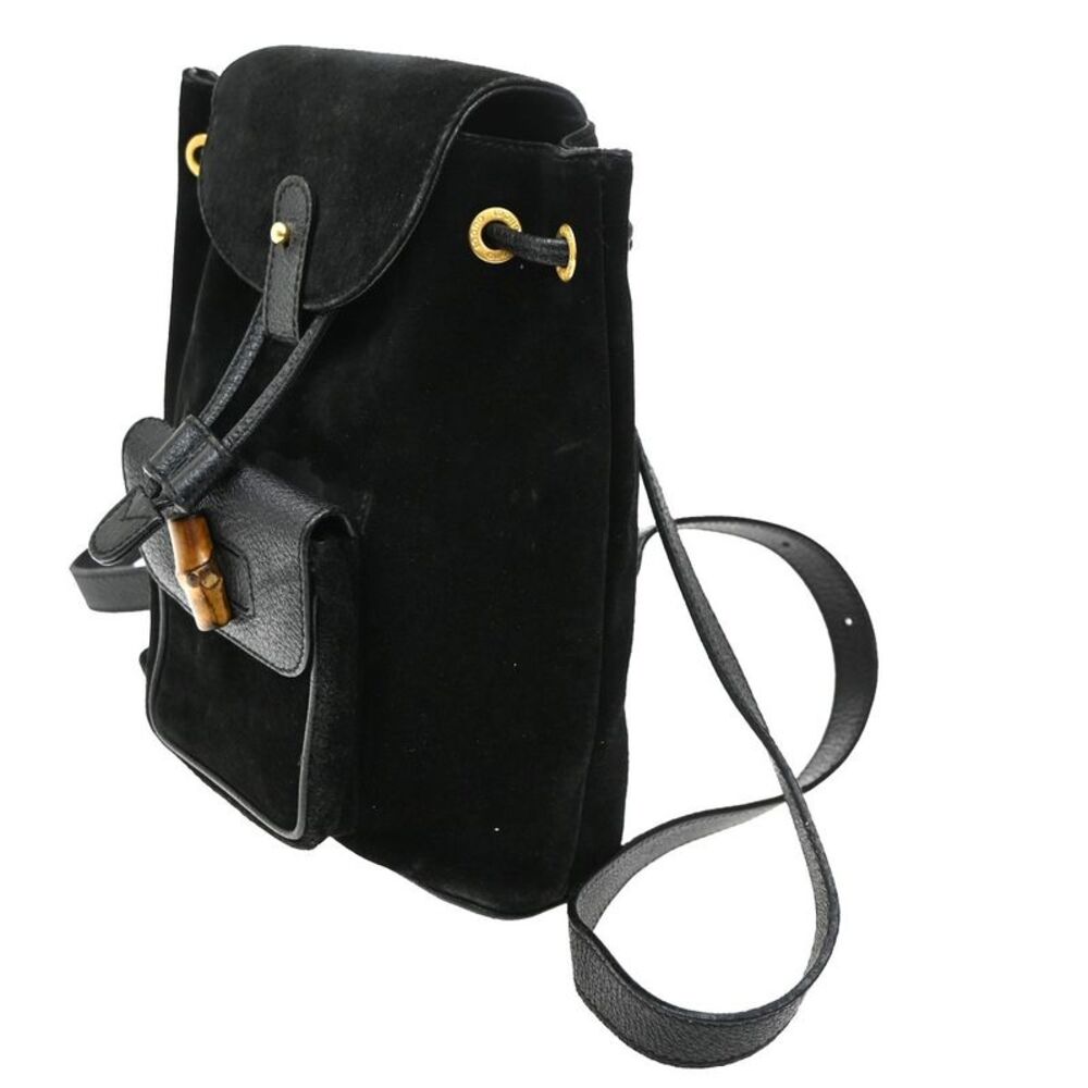 Gucci Vintage Bamboo Backpack Suede Black Suede Backpack Bag - Picture 3 of 16